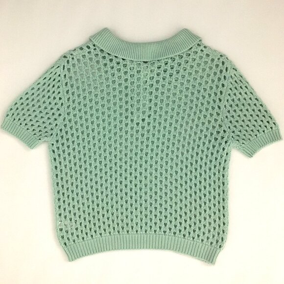 American Apparel Open Weave Knit Crop Tennis Shirt Sweater Top Seafoam Mint - M - Picture 6 of 8